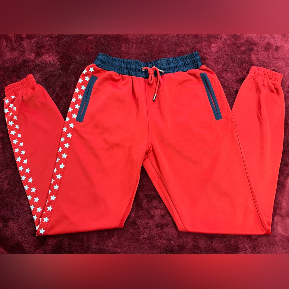 Red and blue joggers